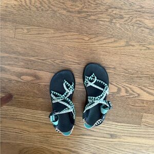 Chaco Black and Teal Patterned Sandals